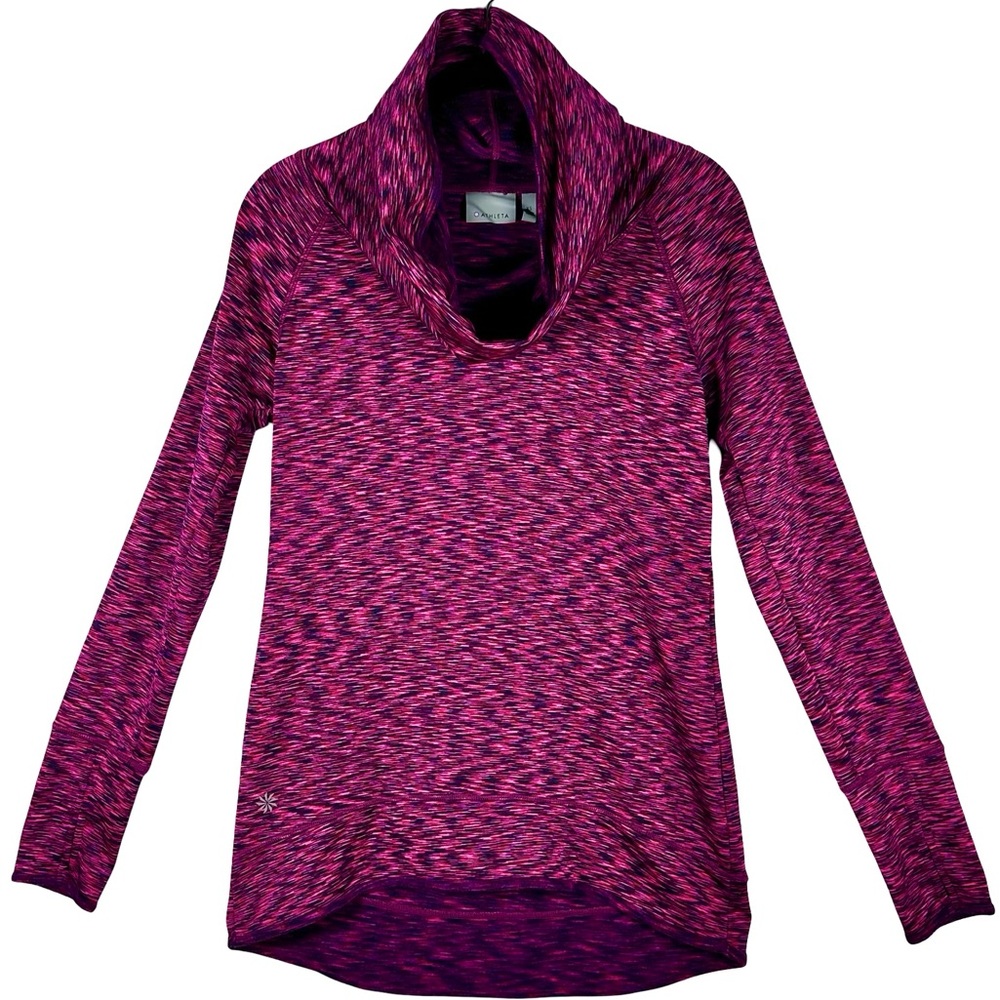 Athleta Space Dye Tranquility Cowl Neck Pink Purple Fleece Sweatshirt Size XS